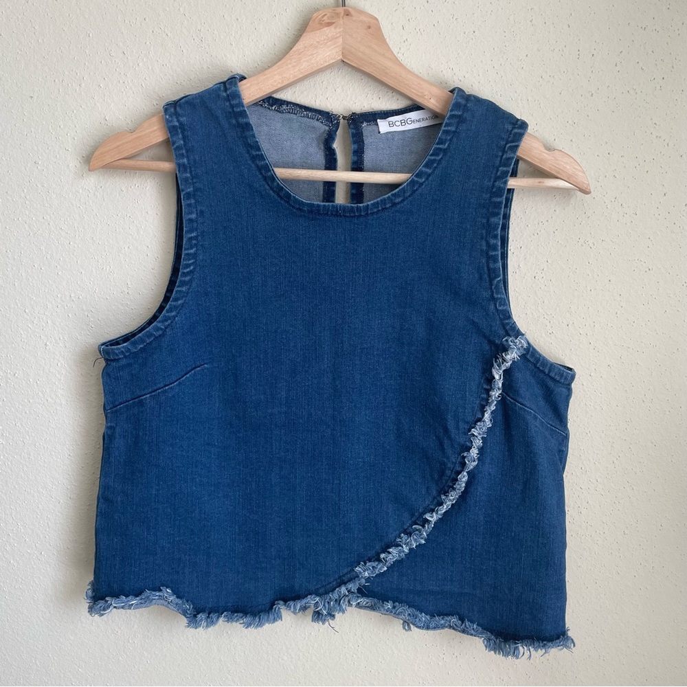 BCBG Frayed Edge Denim Tank Top - Picture 2 of 8
